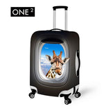 Horse Giraffe Zebra Dolphin in Airplane Window Design Print Waterproof Luggage Cover with Zipper Close Protective Suitcase 22" / 24"/26 inch