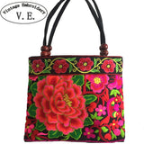 National trend embroidery bags Women  double faced flower embroidered one shoulder bag Small handbag