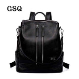 GSQ Fashion Genuine Leather Women Backpack Hot High Quality Famous Brand Preppy Style String Women School Bag Girl Travel Bags