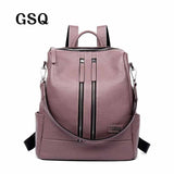 GSQ Fashion Genuine Leather Women Backpack Hot High Quality Famous Brand Preppy Style String Women School Bag Girl Travel Bags