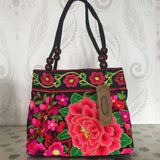 National trend embroidery bags Women  double faced flower embroidered one shoulder bag Small handbag