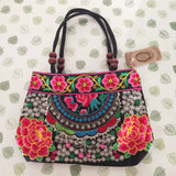 National trend embroidery bags Women  double faced flower embroidered one shoulder bag Small handbag