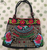 National trend embroidery bags Women  double faced flower embroidered one shoulder bag Small handbag