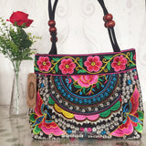 National trend embroidery bags Women  double faced flower embroidered one shoulder bag Small handbag