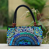 National trend embroidery bags Women  double faced flower embroidered one shoulder bag Small handbag