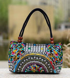 National trend embroidery bags Women  double faced flower embroidered one shoulder bag Small handbag