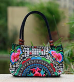 National trend embroidery bags Women  double faced flower embroidered one shoulder bag Small handbag