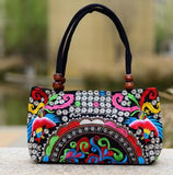 National trend embroidery bags Women  double faced flower embroidered one shoulder bag Small handbag