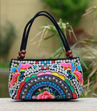 National trend embroidery bags Women  double faced flower embroidered one shoulder bag Small handbag