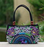 National trend embroidery bags Women  double faced flower embroidered one shoulder bag Small handbag