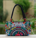 National trend embroidery bags Women  double faced flower embroidered one shoulder bag Small handbag