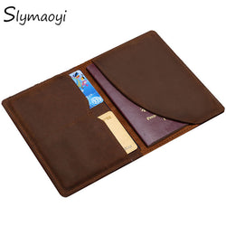Slymaoyi Vintage Men Genuine Leather Passport Cover Travel Passport Holder Bag Passport Case Wallet License Credit Card Holder