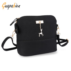 Guapabien Women Shoulder Messenger Bag Kawaii Mini Bag With Deer Small Clutch Phone Bag Girls Shell Shape Leather Plaid Handbags