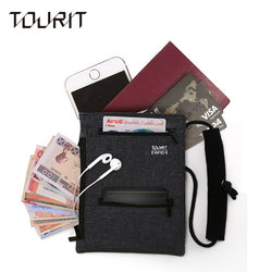 TOURIT RFID Travel Passport Cover Over Security Black Neck Wallet Pocket Vault Travel Neck Pouch For ID Card Adjustable Strap